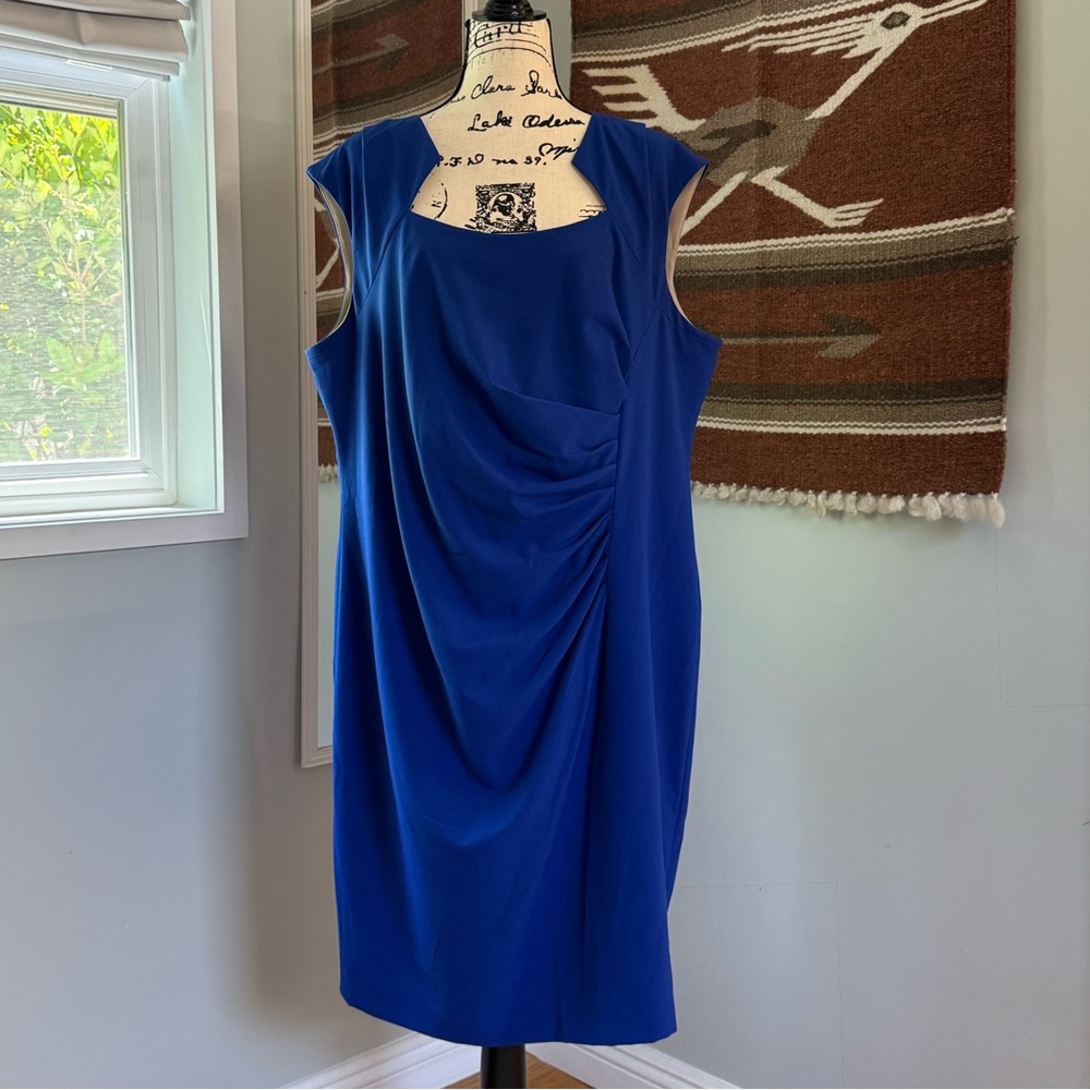 Calvin Klein Ruched Sheath Dress in Byzantine Blue